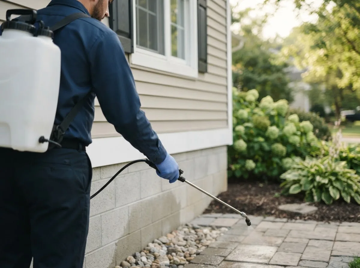 Pest control technician inspecting a home in Keswick, VA